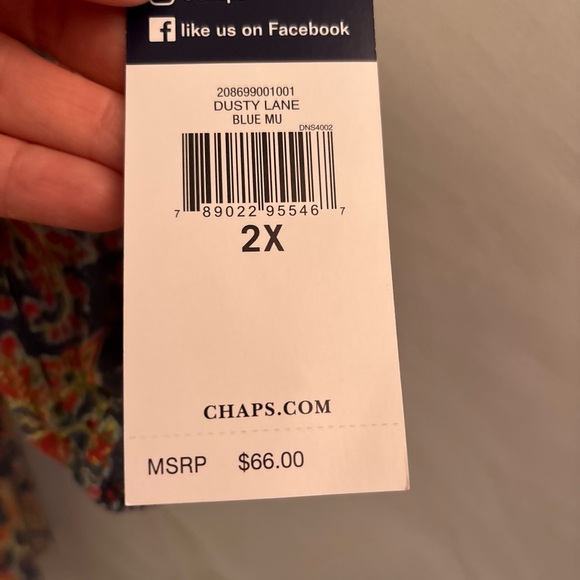Chaps Women’s 2X Blue Floral Square Neck 3/4 Sleeve Gauzy Blouse NEW!!! - Picture 5 of 9